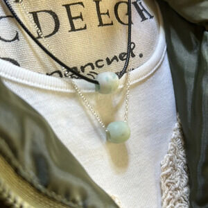 Amazonite pendant worry stone in sterling silver or black cord short necklace